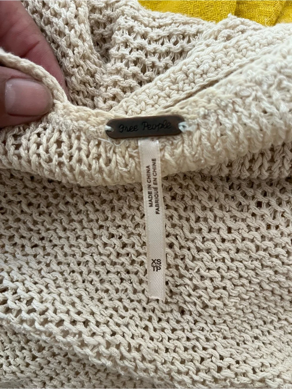 Free People Beige V-Neck Open Knit Sweater